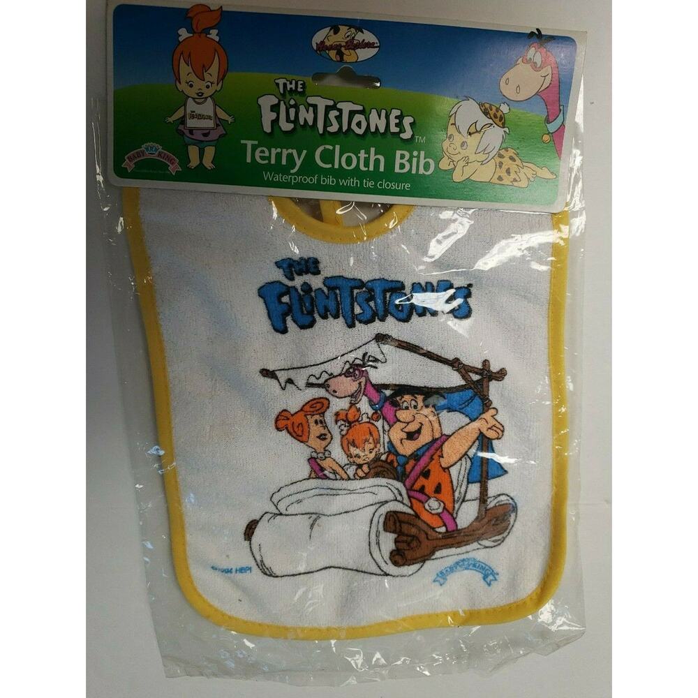 1984 Flintstone New Yellow Terry Cloth Baby Bib Hanna Barbera U166